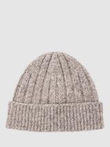 Reiss Edgeley Chunky Rib Knit Wool Blend Beanie Hat, Oatmeal