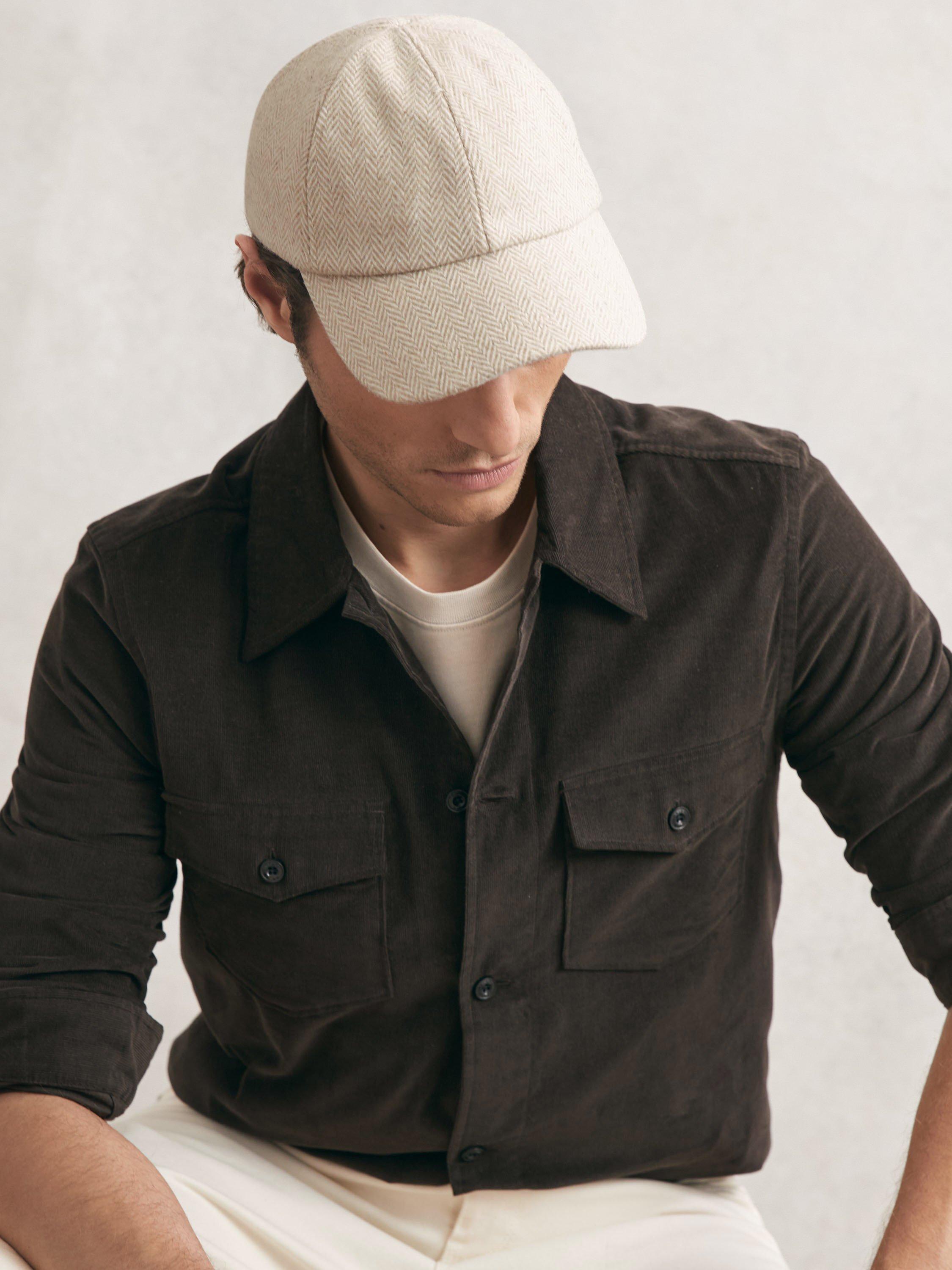 Product image 3 of 5, which shows Reiss Salas Herringbone Cap with Wool, Oatmeal