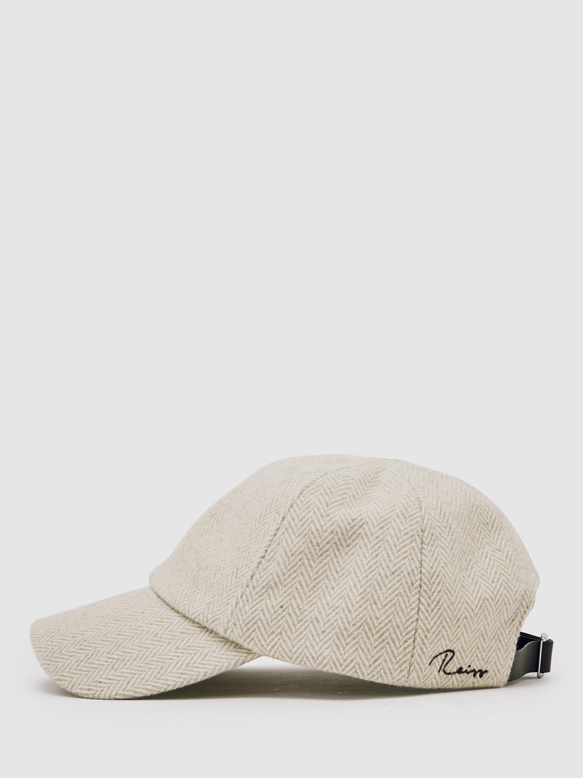 Product image 4 of 5, which shows Reiss Salas Herringbone Cap with Wool, Oatmeal