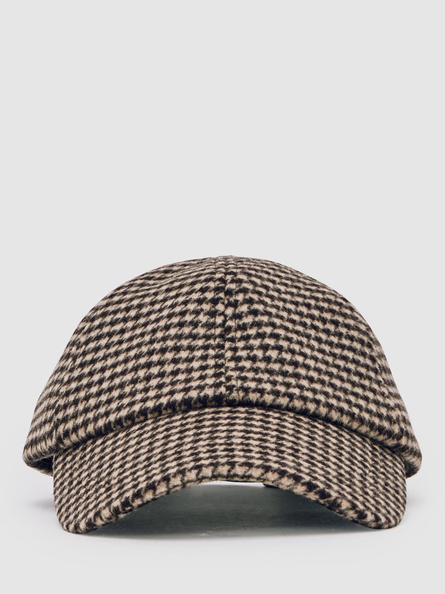 Product image 1 of 5, which shows Reiss Wansbeck Dogtooth Baseball Cap, Brown, One Size