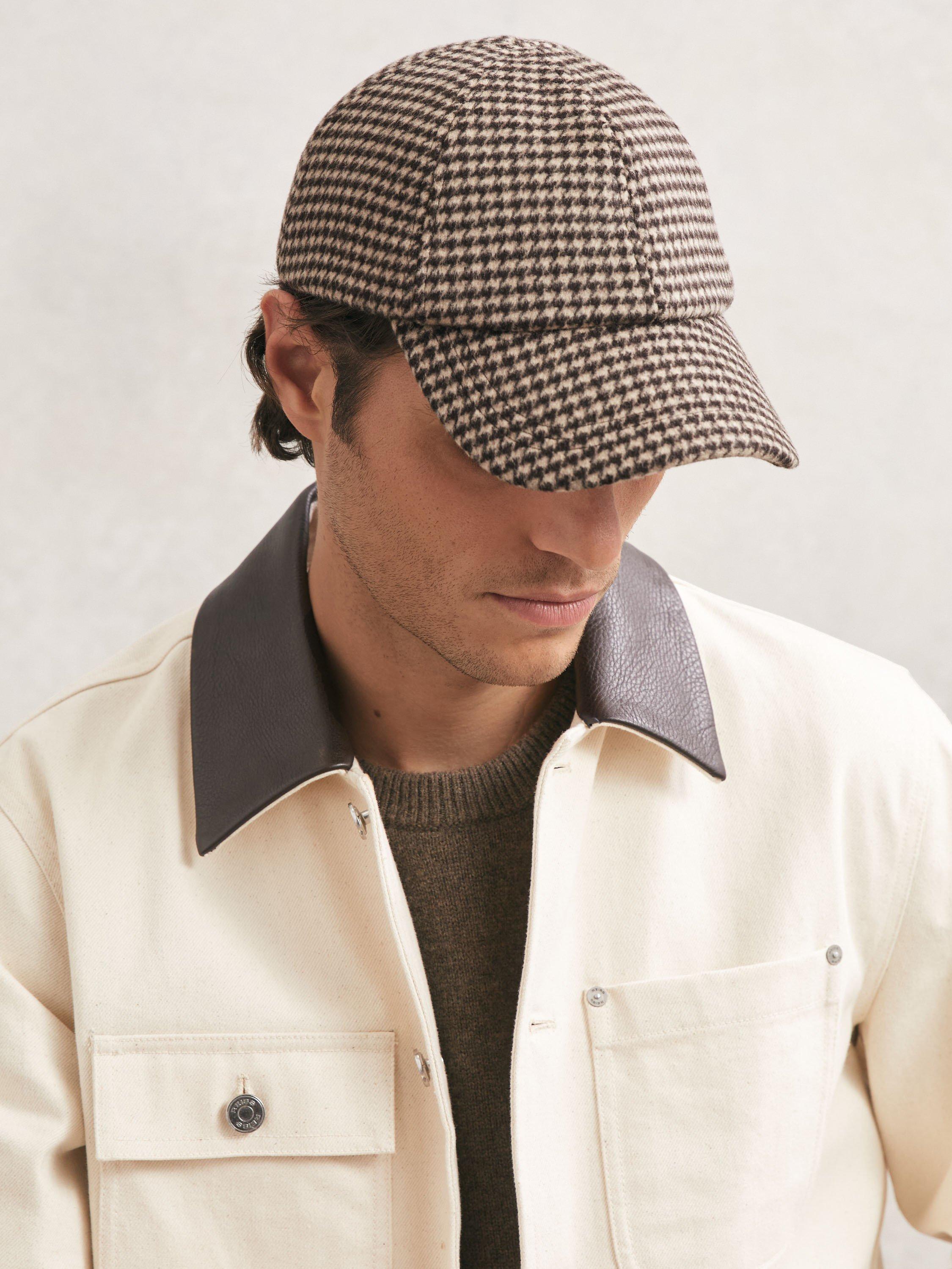 Product image 3 of 5, which shows Reiss Wansbeck Dogtooth Baseball Cap, Brown, One Size