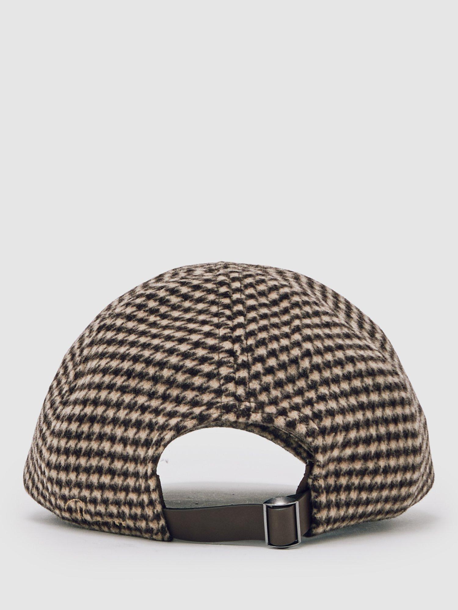 Product image 5 of 5, which shows Reiss Wansbeck Dogtooth Baseball Cap, Brown, One Size