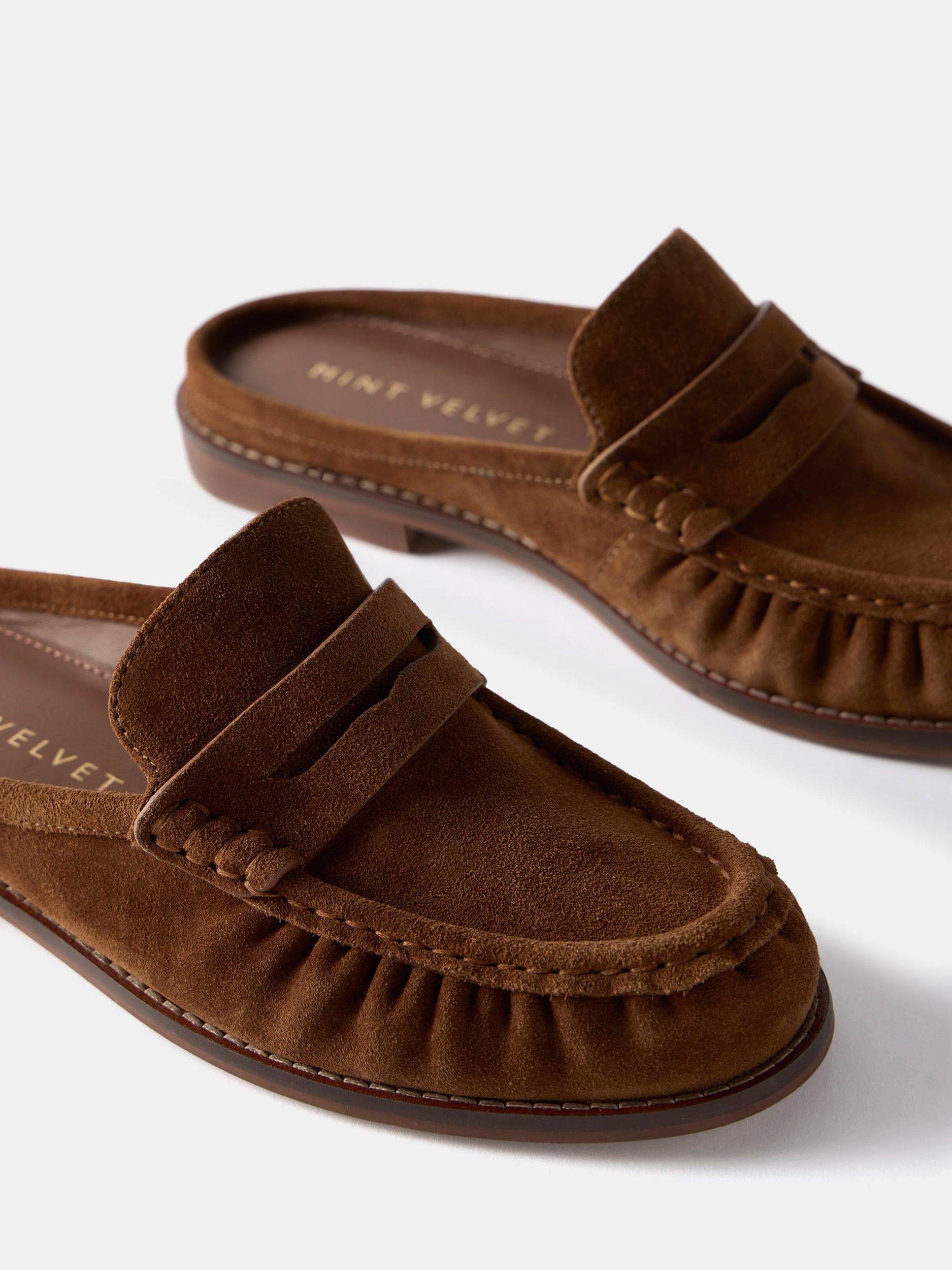 Product image 3 of 3, which shows Mint Velvet Lyla Suede Backless Loafers, Brown Tan, 3