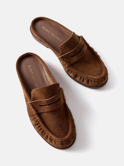 Mint Velvet Lyla Suede Backless Loafers, Brown Tan - view 2, Brown Tan