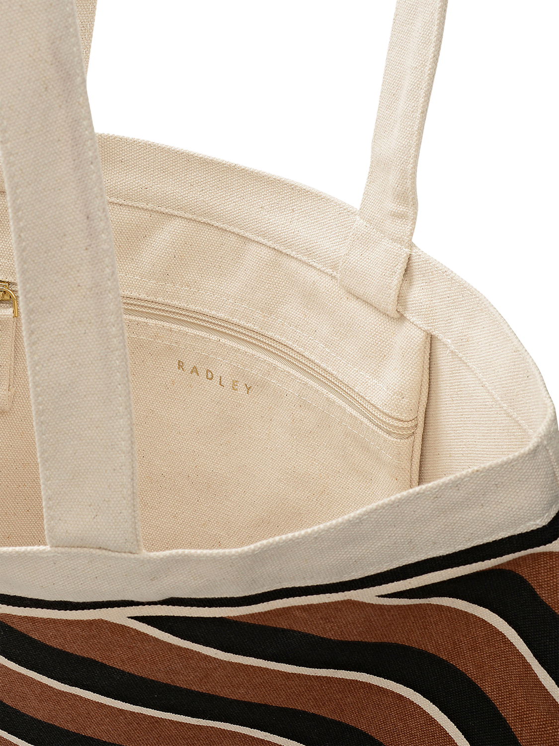 Product image 3 of 4, which shows Radley Canvas Diagonal Stripe Tote Bag, Coffee, One Size