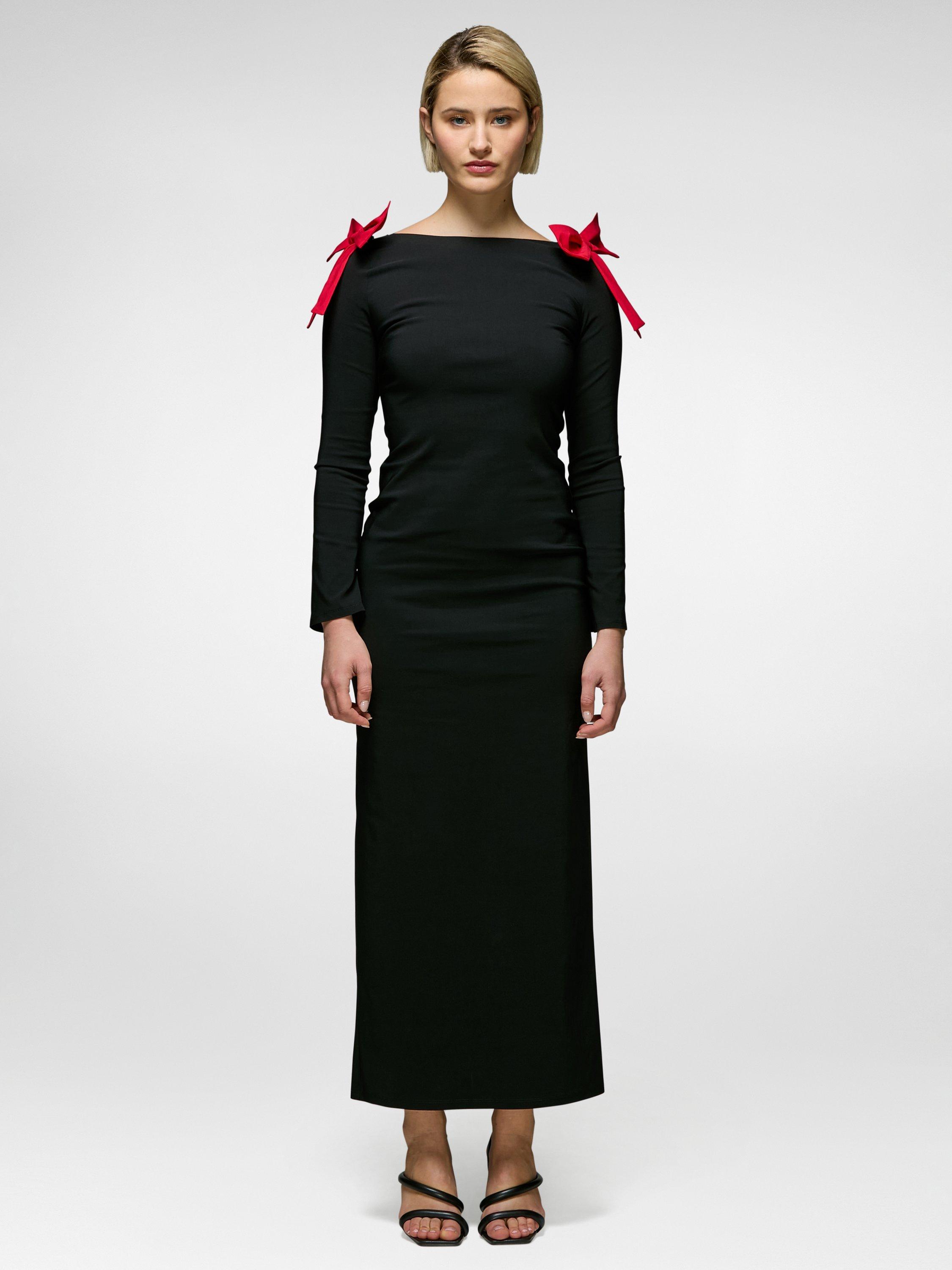 Product image 3 of 4, which shows DASKA Bow Detail Maxi Dress, Black, XS