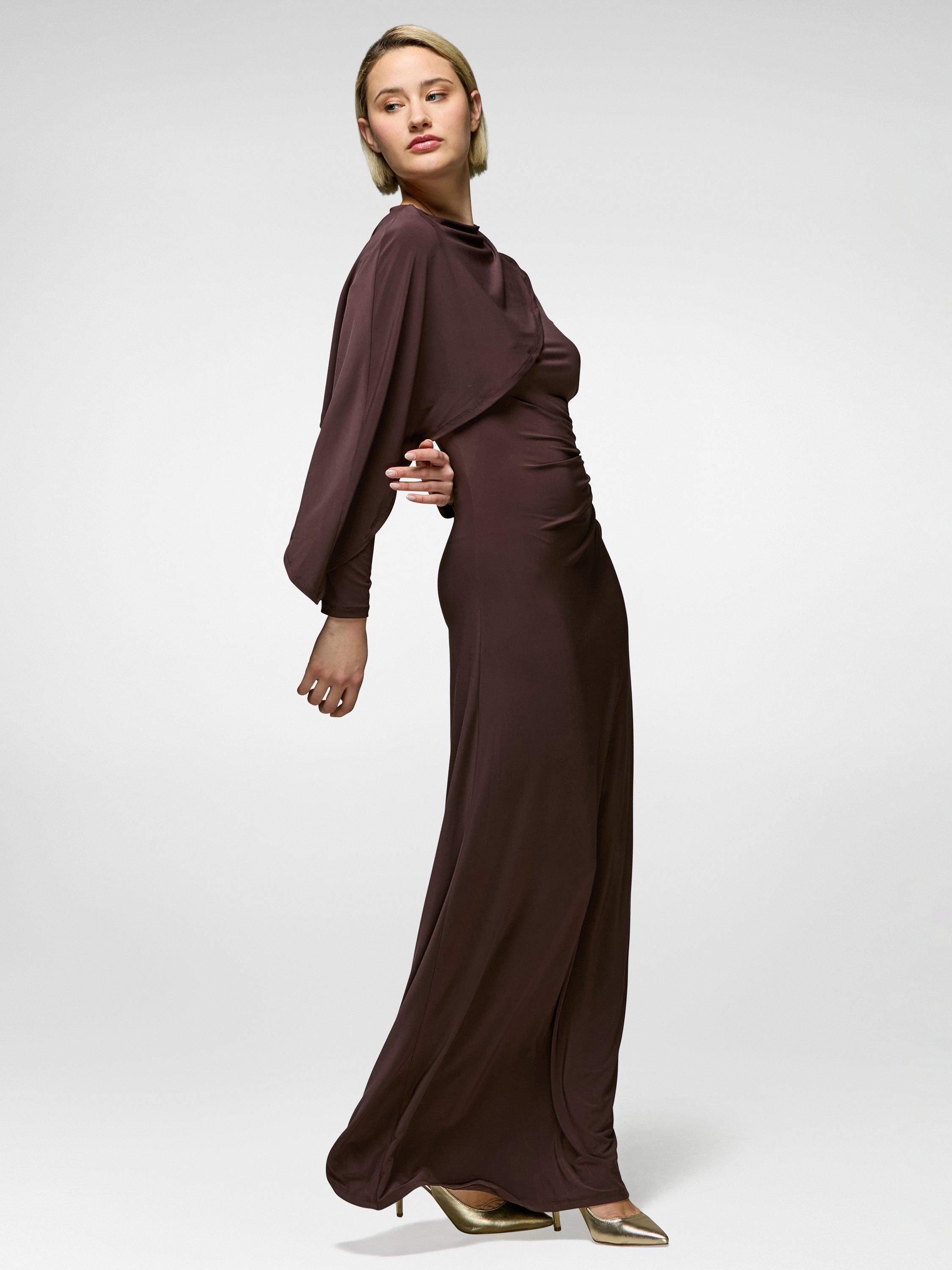 Product image 4 of 4, which shows DASKA Cara Drape Maxi Dress, Chocolate, XS