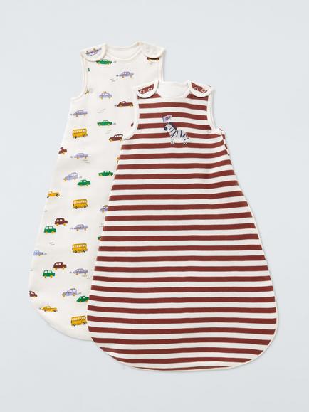 John Lewis Discovery Transport & Zebra Stripe Baby Sleeping Bag, 2.5 Tog, Pack of 2, Multi, Multi