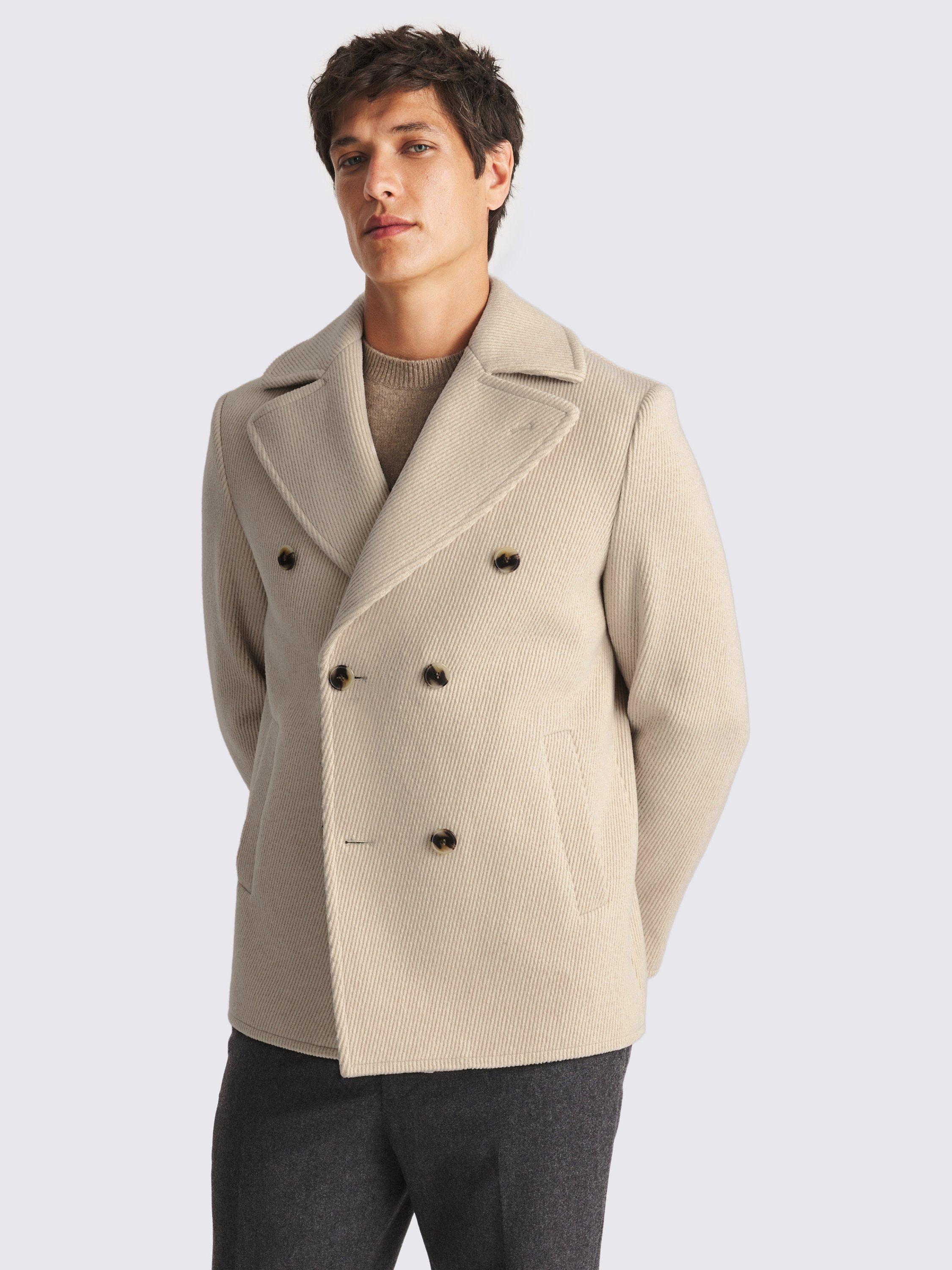 Moss Wool Blend Pea Coat, Beige
