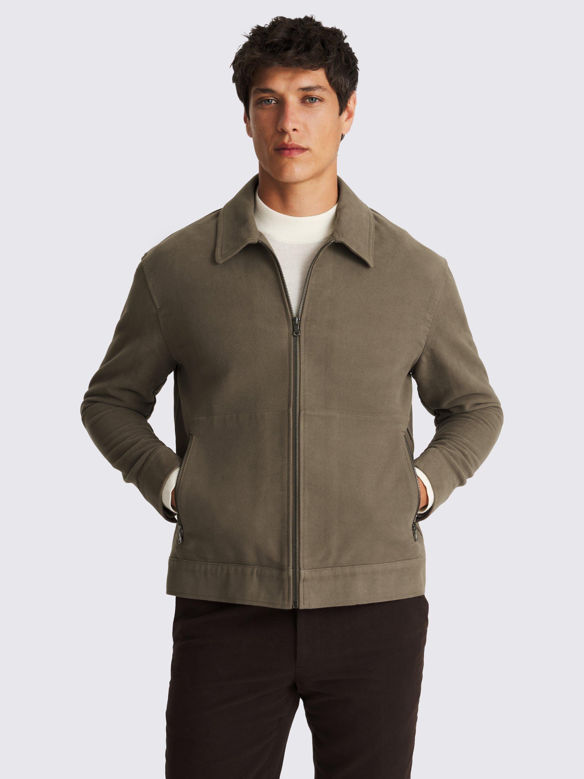 Product image 1 of 5, which shows Moss Moleskin Zip Jacket, Taupe, S