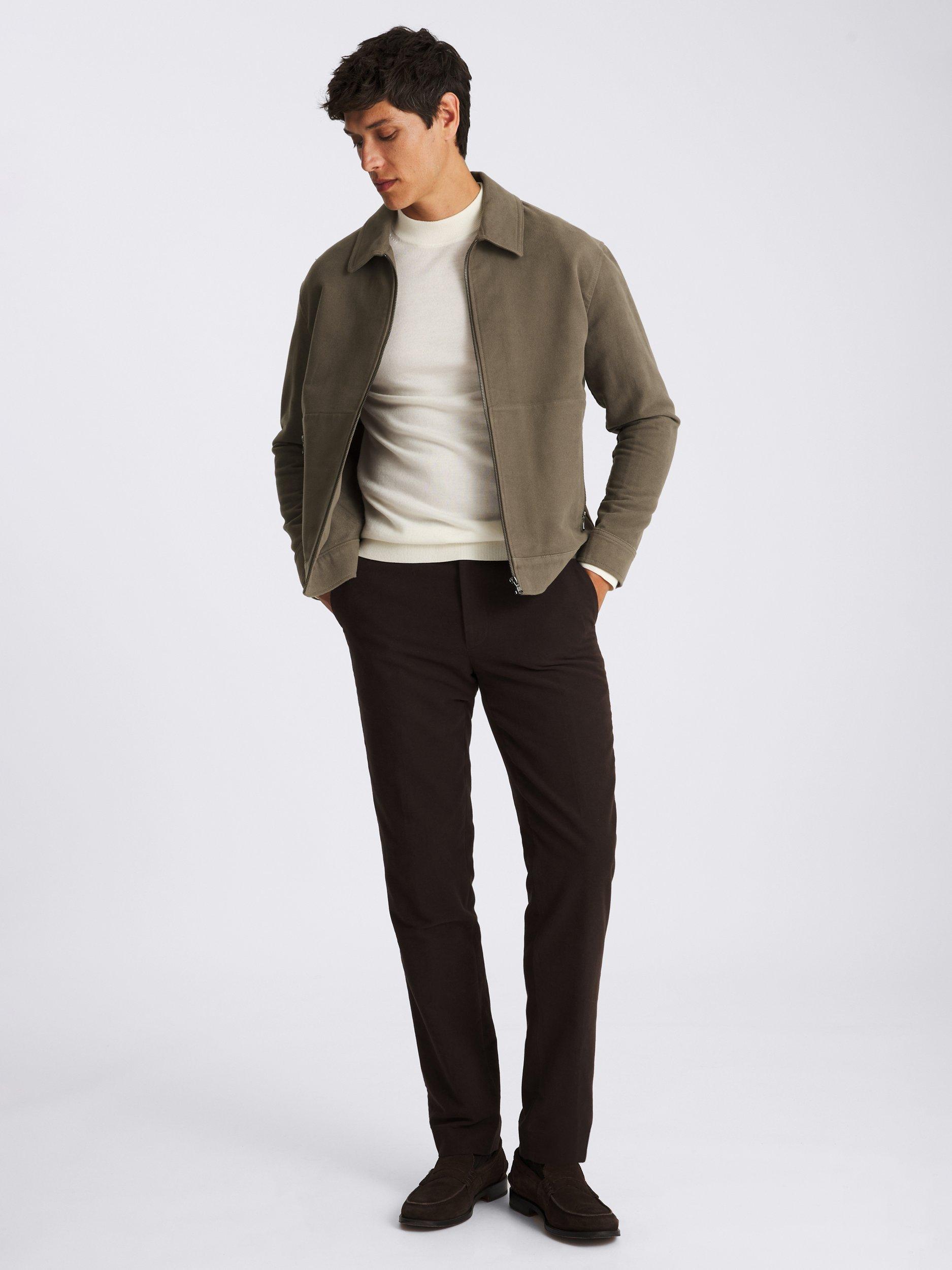 Product image 2 of 5, which shows Moss Moleskin Zip Jacket, Taupe, S