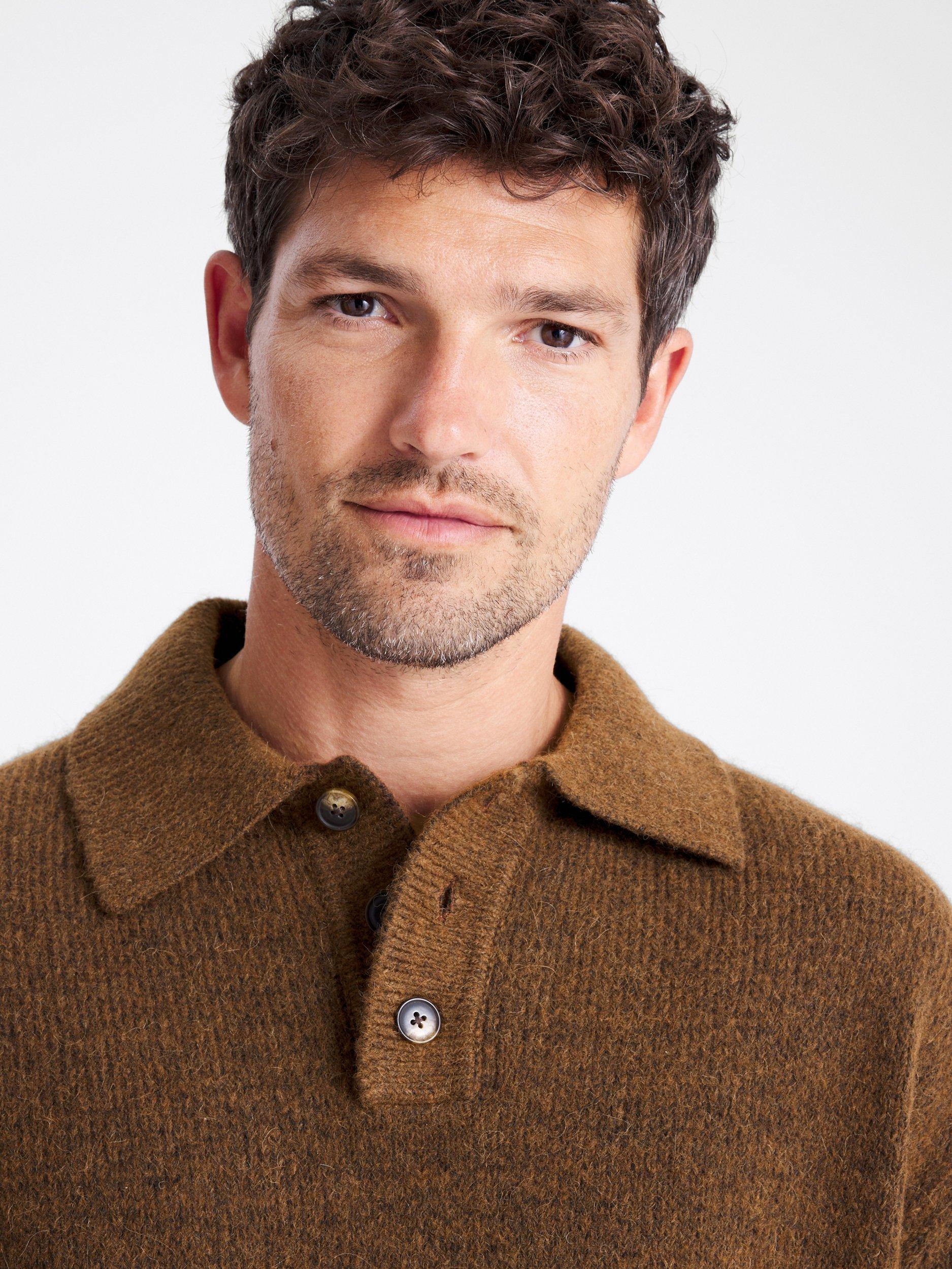 Product image 3 of 4, which shows Moss Regular Fit Knit Polo Shirt, Brown, S