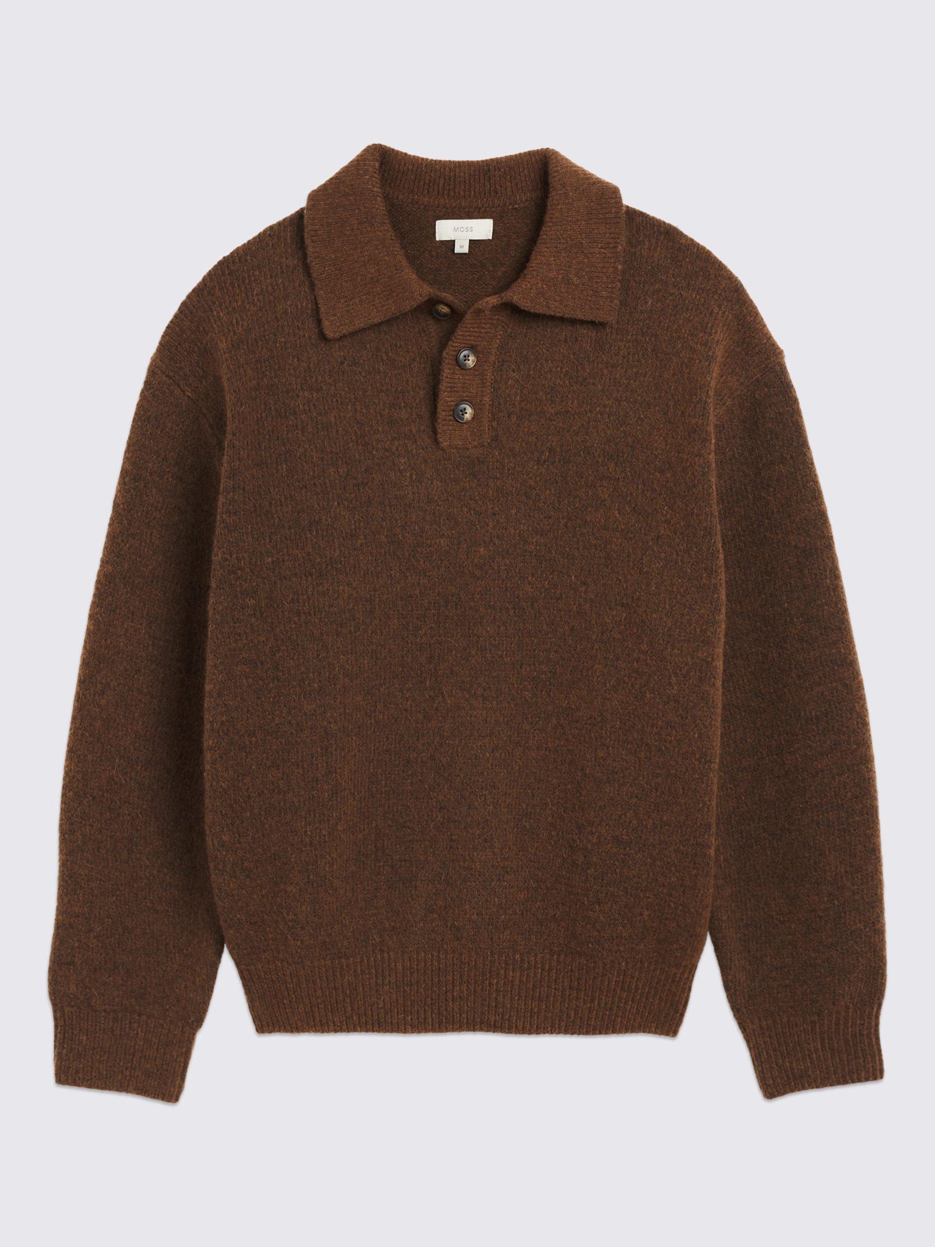 Product image 4 of 4, which shows Moss Regular Fit Knit Polo Shirt, Brown, S