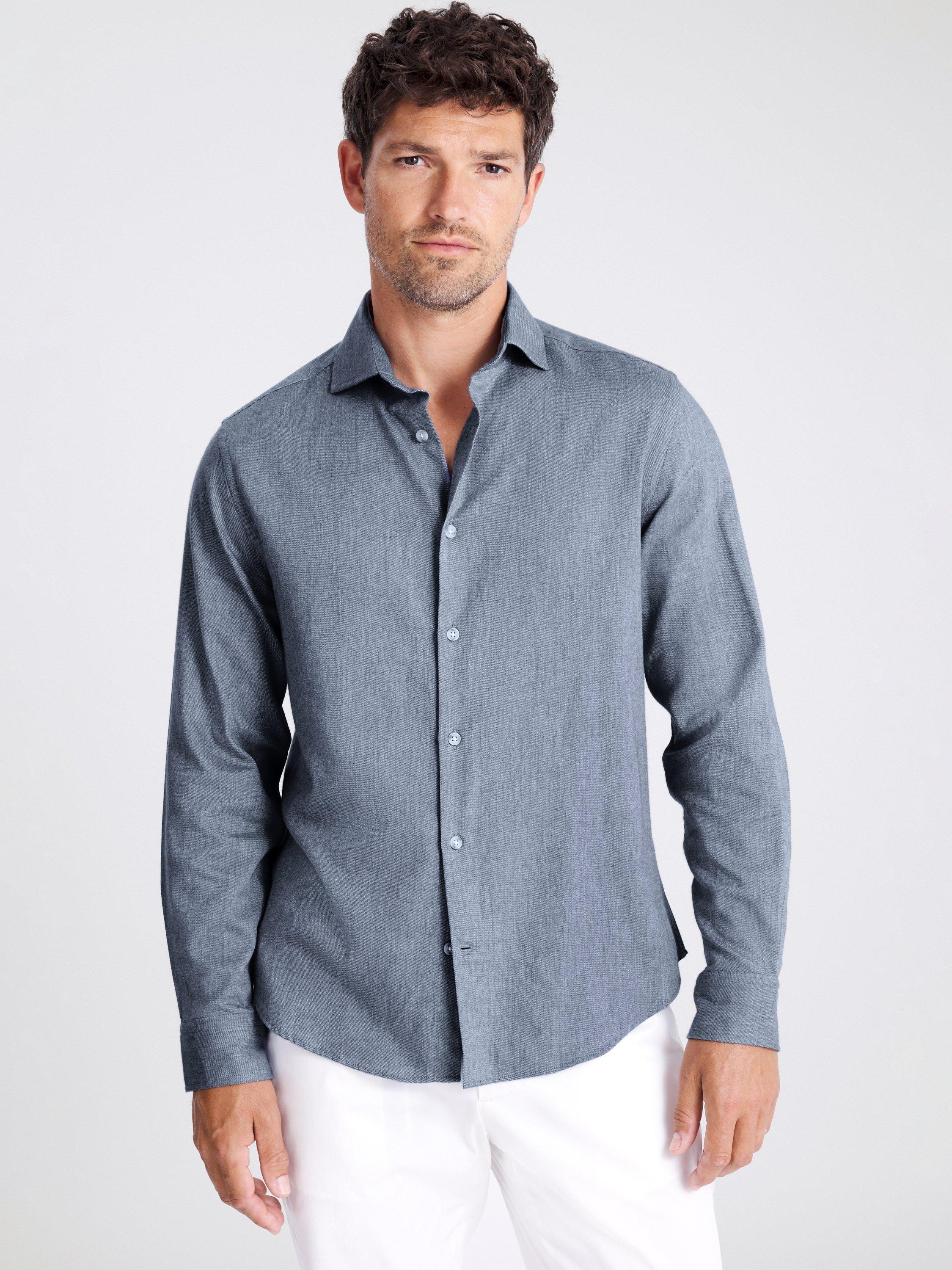 Product image 1 of 4, which shows Moss Melange Brushed Shirt, Denim Blue, S