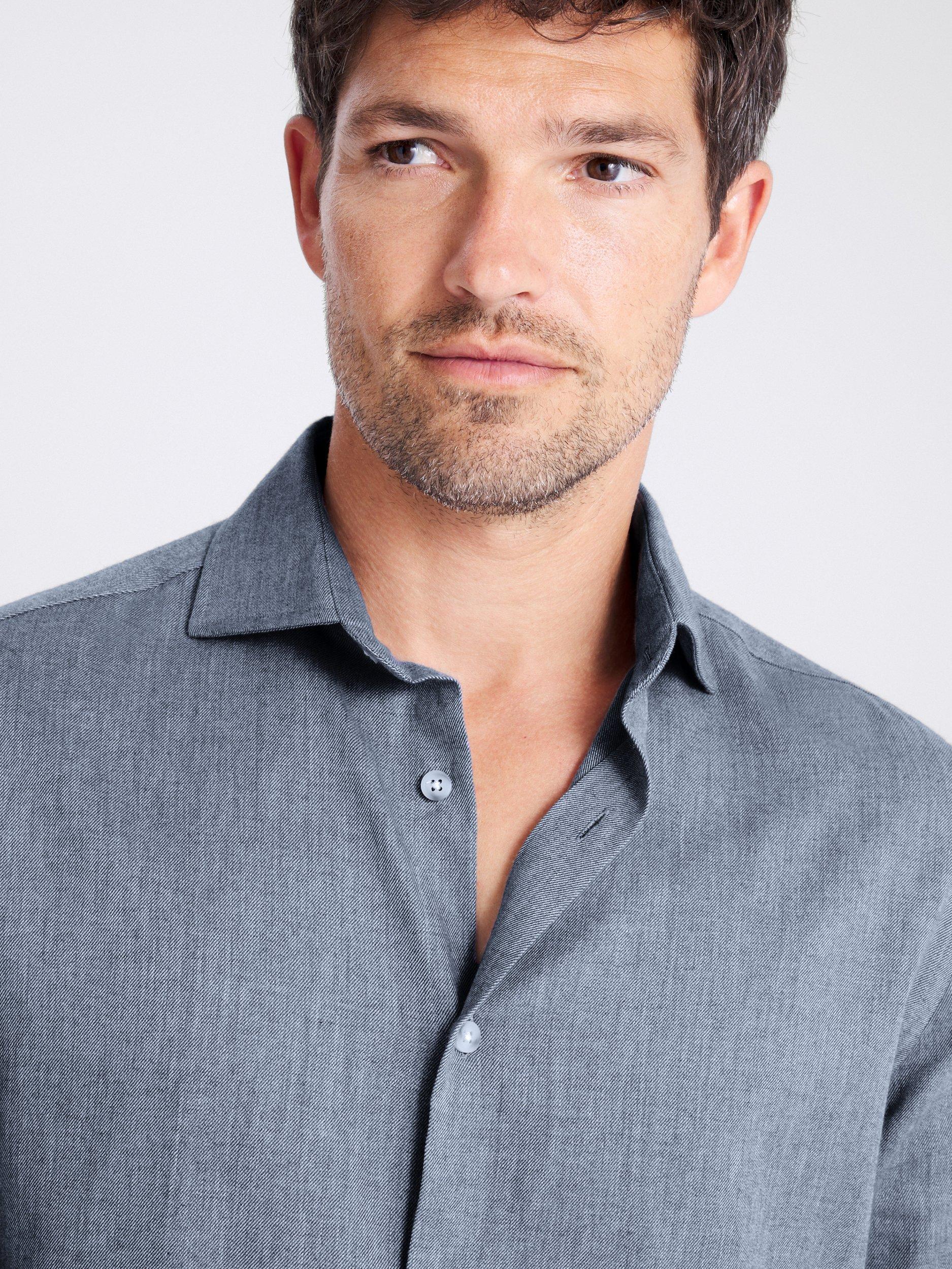 Product image 3 of 4, which shows Moss Melange Brushed Shirt, Denim Blue, S