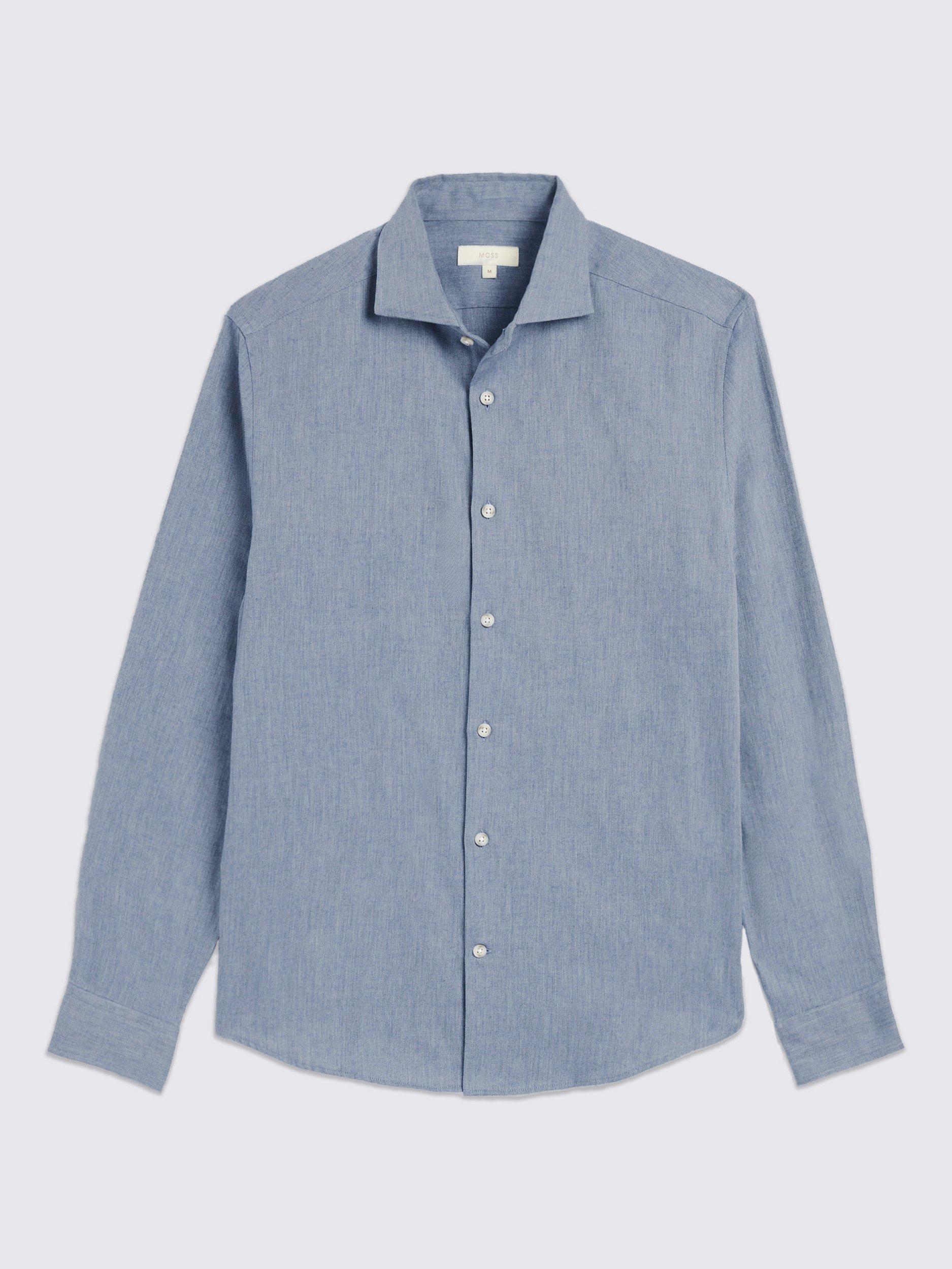 Product image 4 of 4, which shows Moss Melange Brushed Shirt, Denim Blue, S