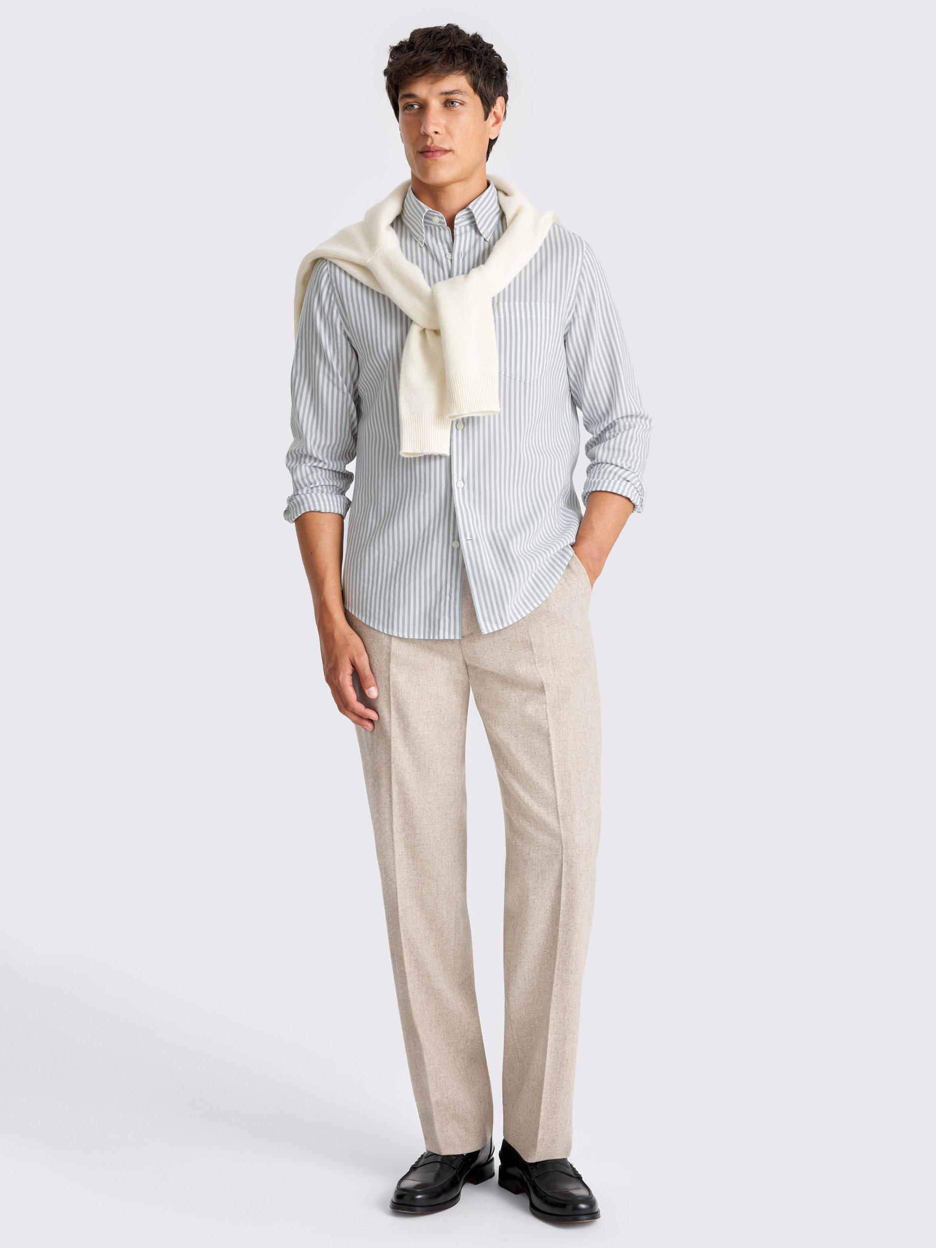 Product image 2 of 4, which shows Moss Cotton Blend Regular Fit Stripe Oxford Shirt, Blue, S