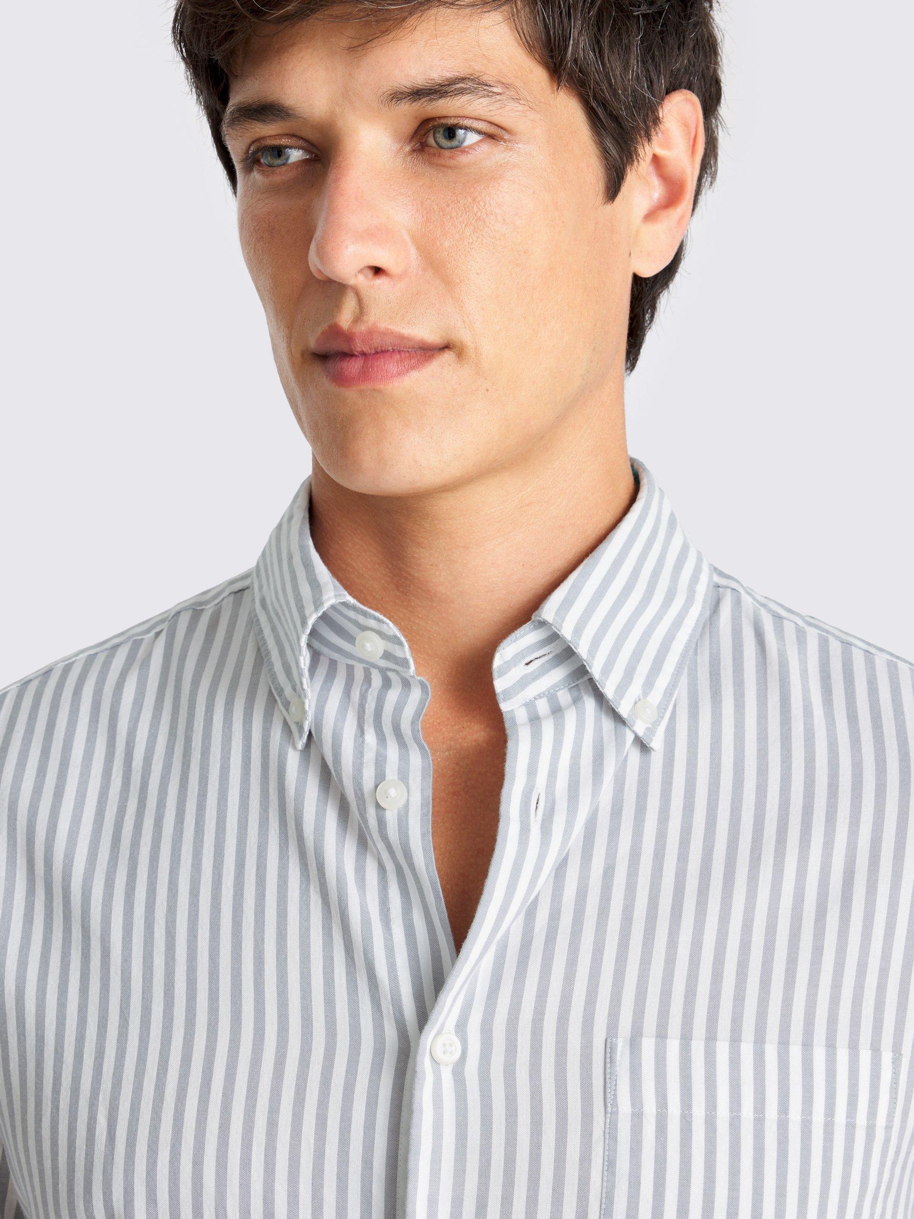Product image 3 of 4, which shows Moss Cotton Blend Regular Fit Stripe Oxford Shirt, Blue, S