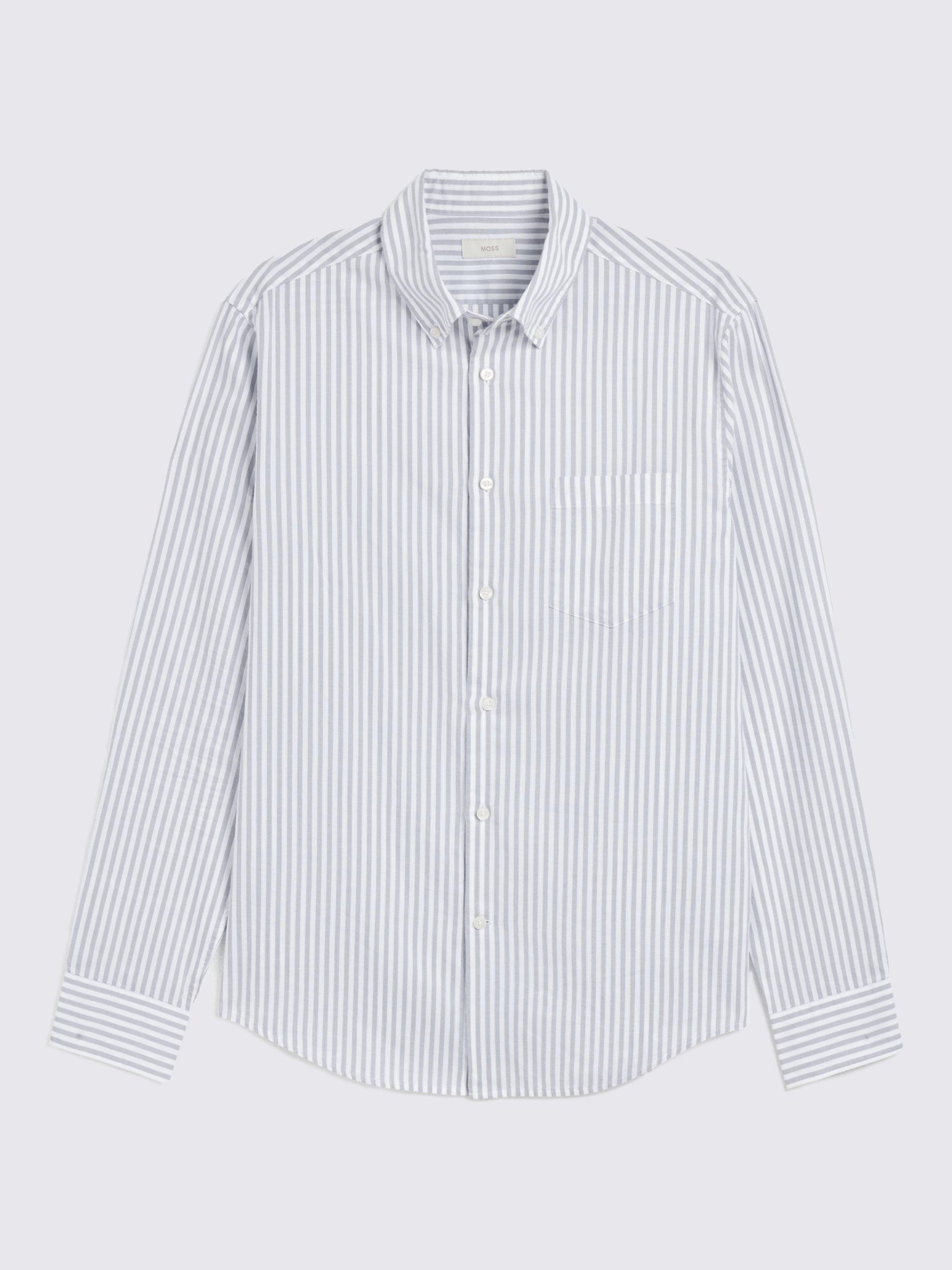 Product image 4 of 4, which shows Moss Cotton Blend Regular Fit Stripe Oxford Shirt, Blue, S