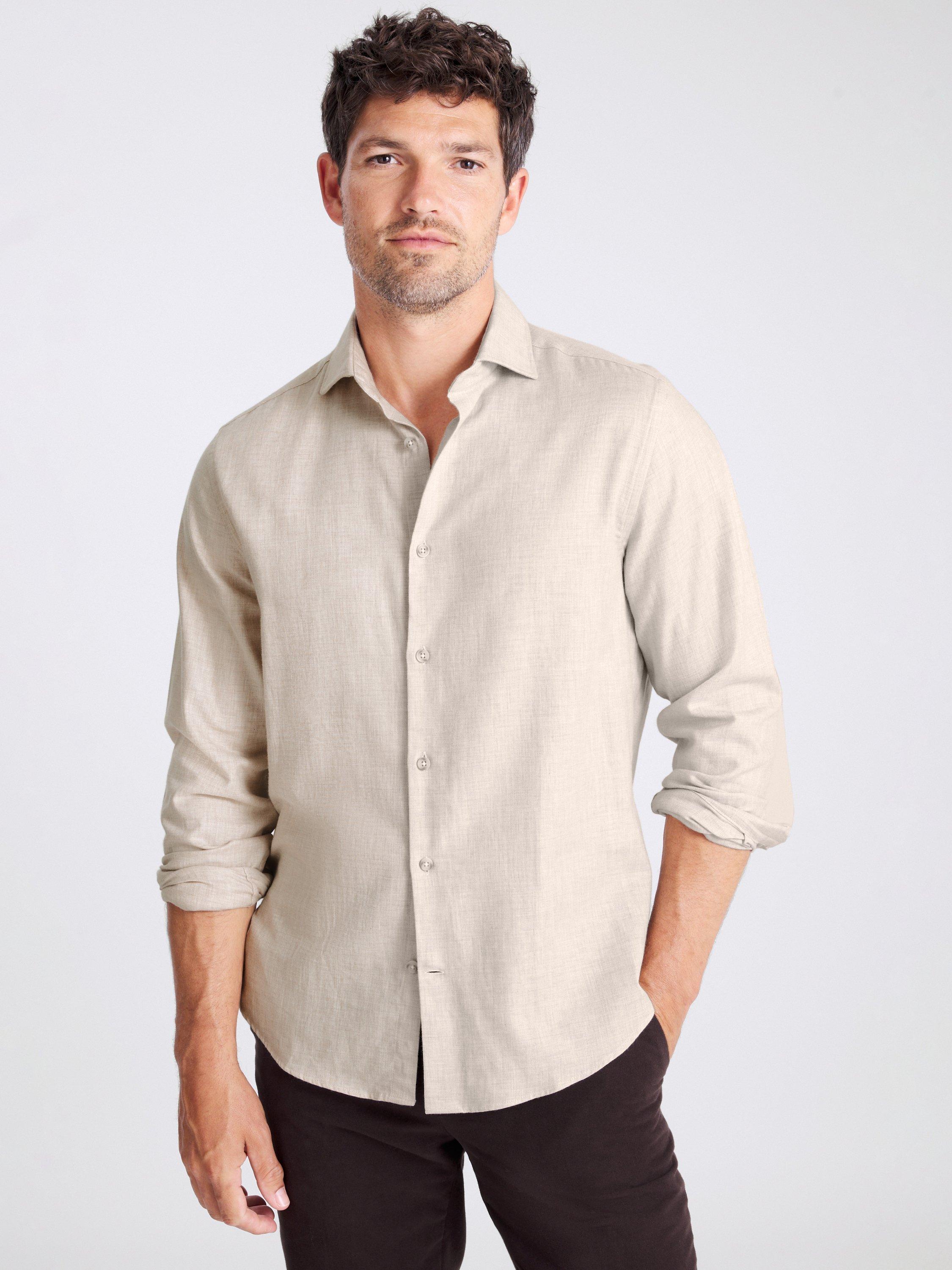 Product image 1 of 4, which shows Moss Melange Brushed Shirt, Oatmeal, S