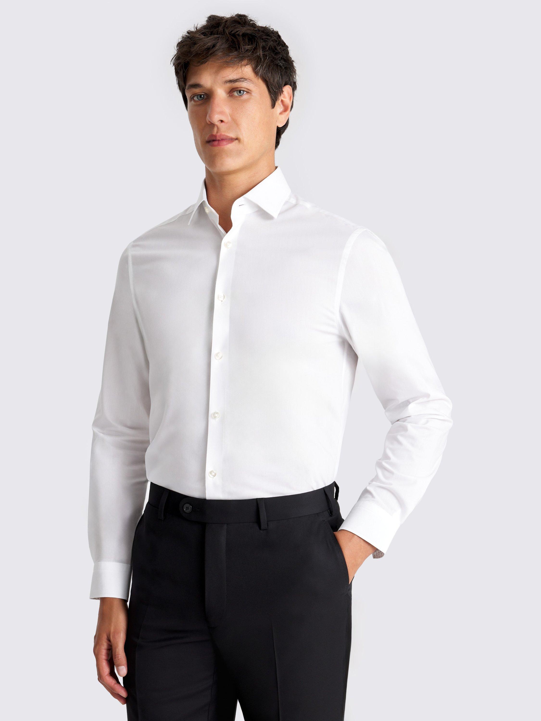 Product image 1 of 3, which shows Moss Cotton Blend Slim Fit Stretch Shirt, White, 13.5
