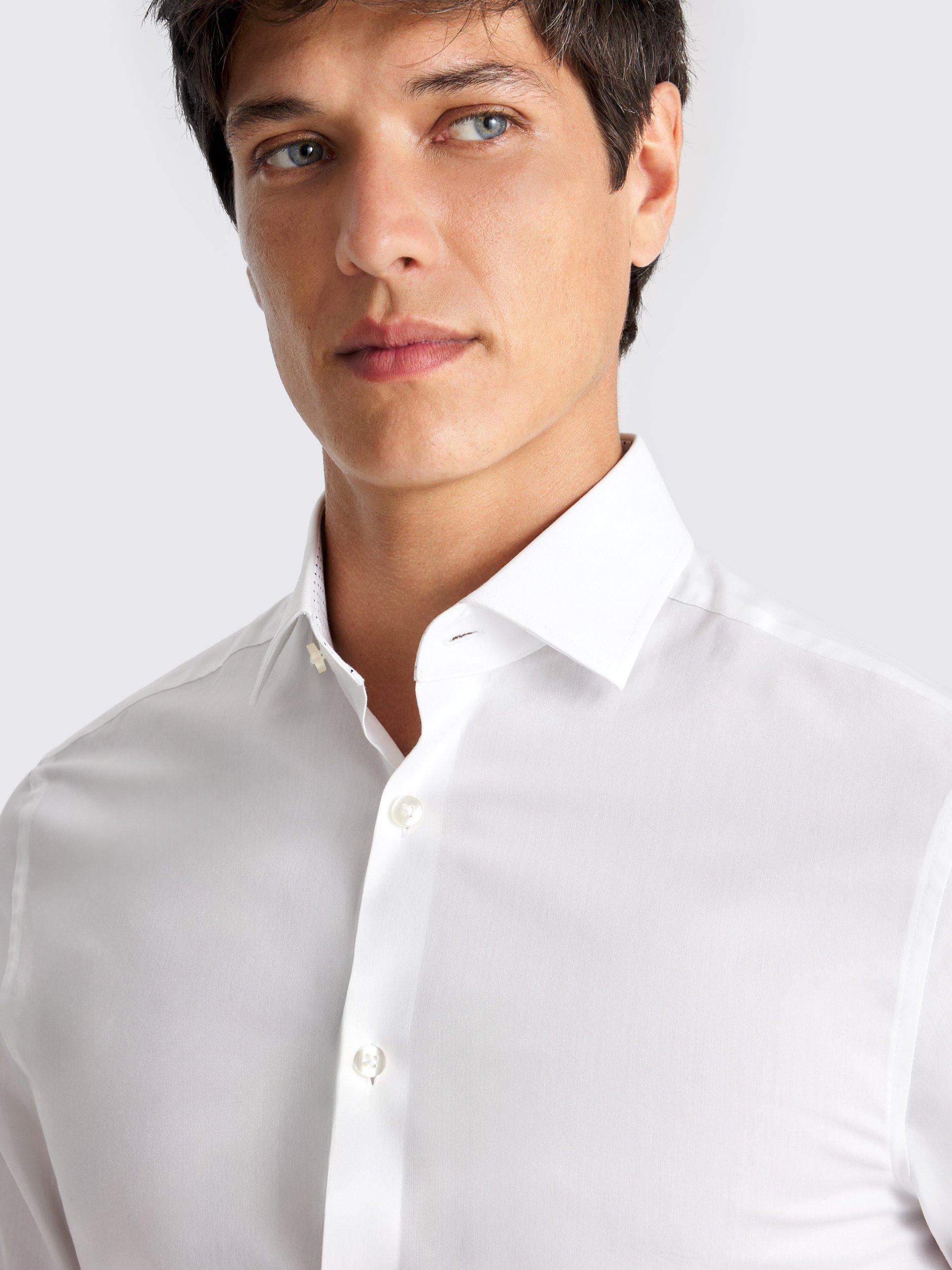 Product image 2 of 3, which shows Moss Cotton Blend Slim Fit Stretch Shirt, White, 13.5