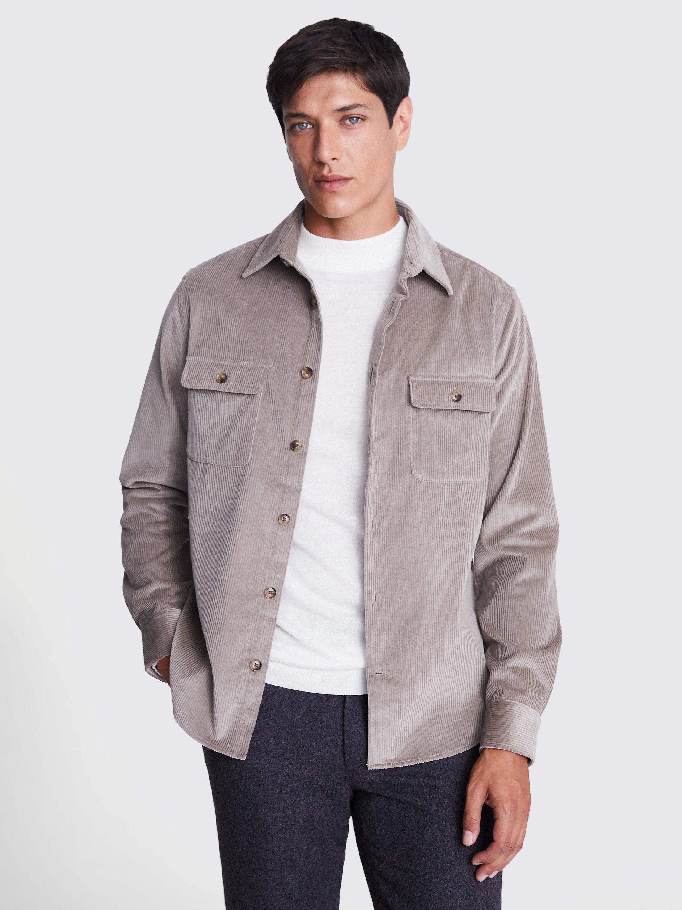 Product image 1 of 6, which shows Moss Corduroy Overshirt, Taupe, S