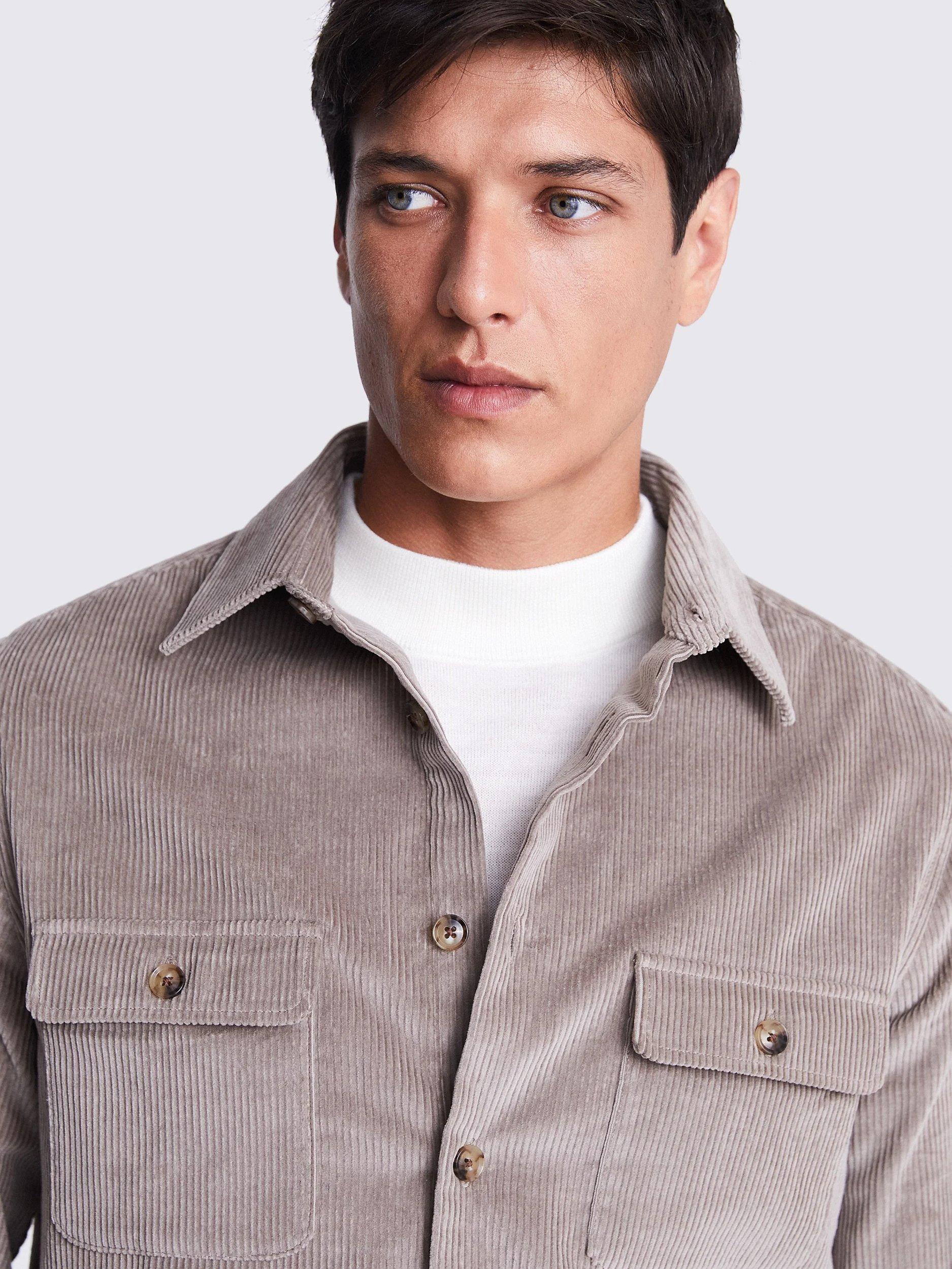 Product image 4 of 6, which shows Moss Corduroy Overshirt, Taupe, S