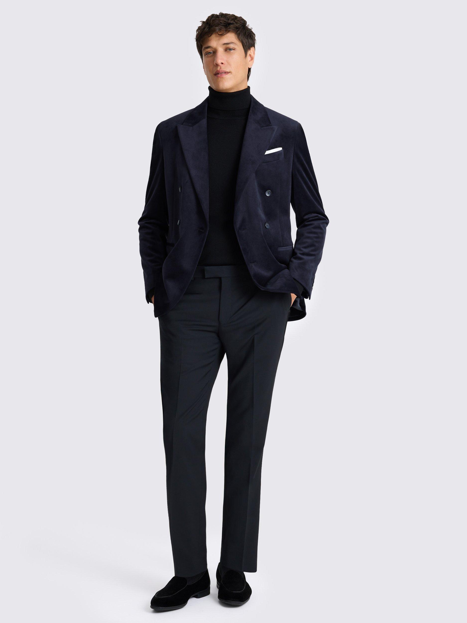 Product image 2 of 6, which shows Moss Regular Fit Double-Breasted Velvet Suit Jacket, Blue, 36S