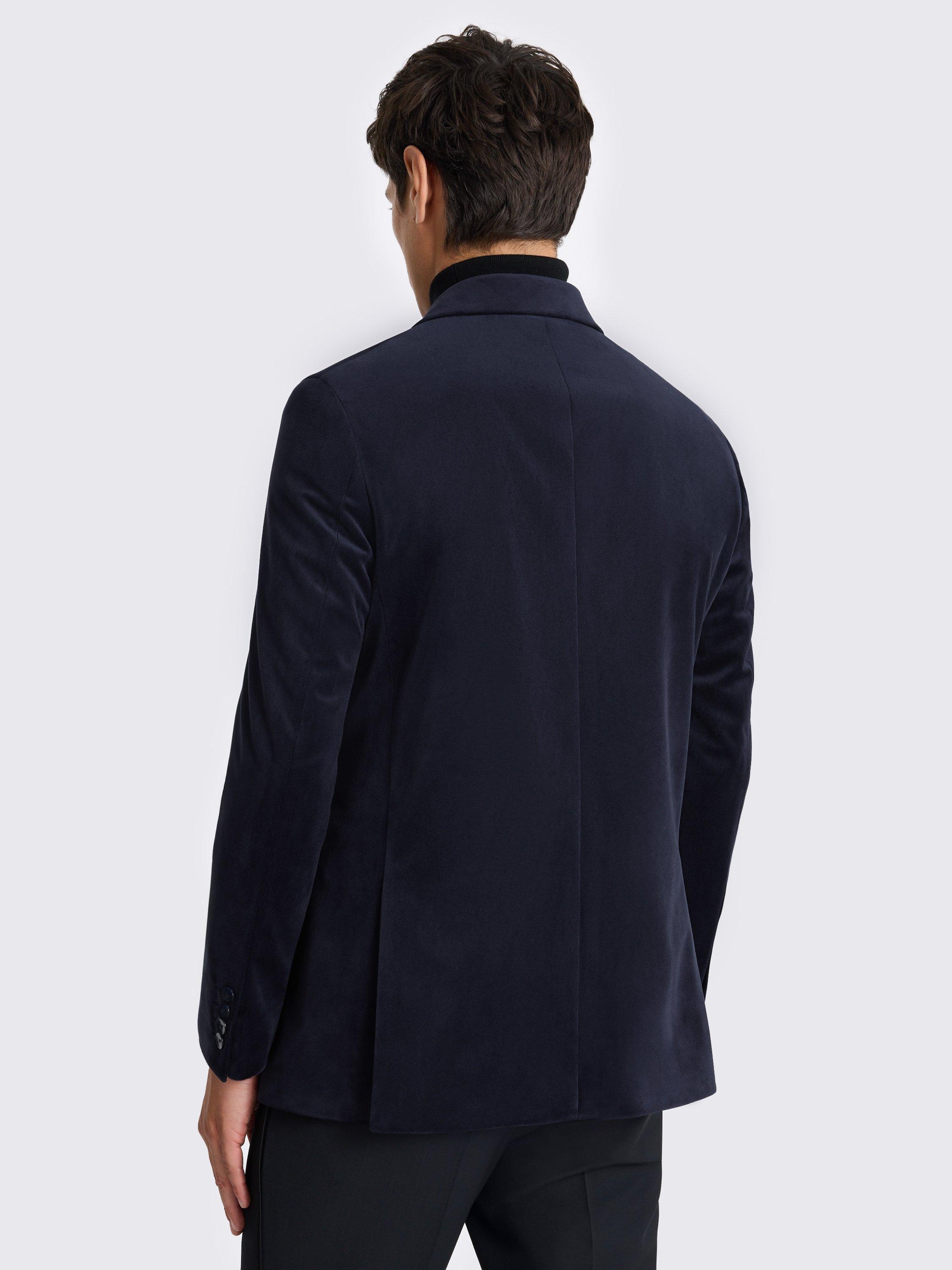 Product image 4 of 6, which shows Moss Regular Fit Double-Breasted Velvet Suit Jacket, Blue, 36S