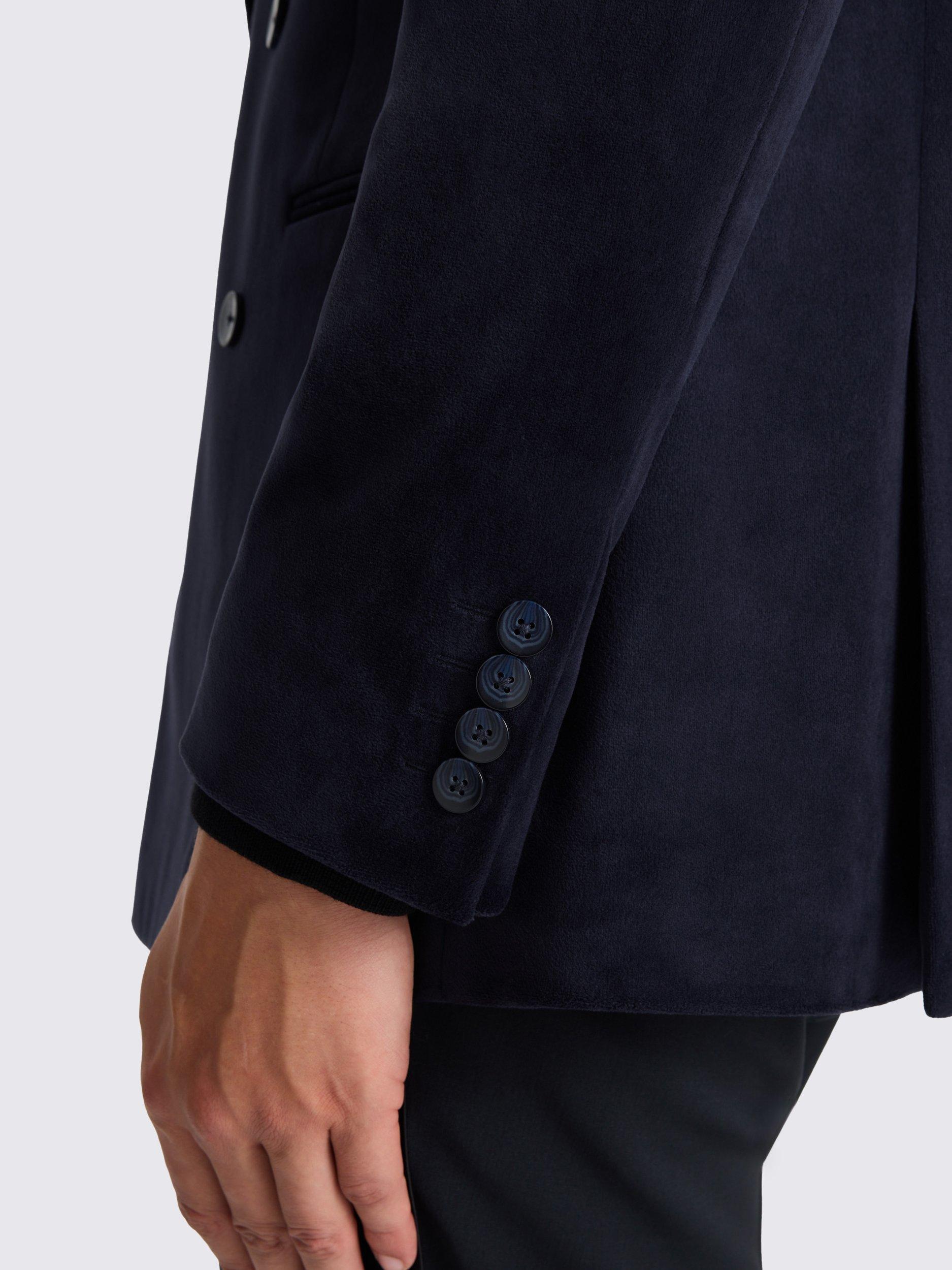Product image 5 of 6, which shows Moss Regular Fit Double-Breasted Velvet Suit Jacket, Blue, 36S