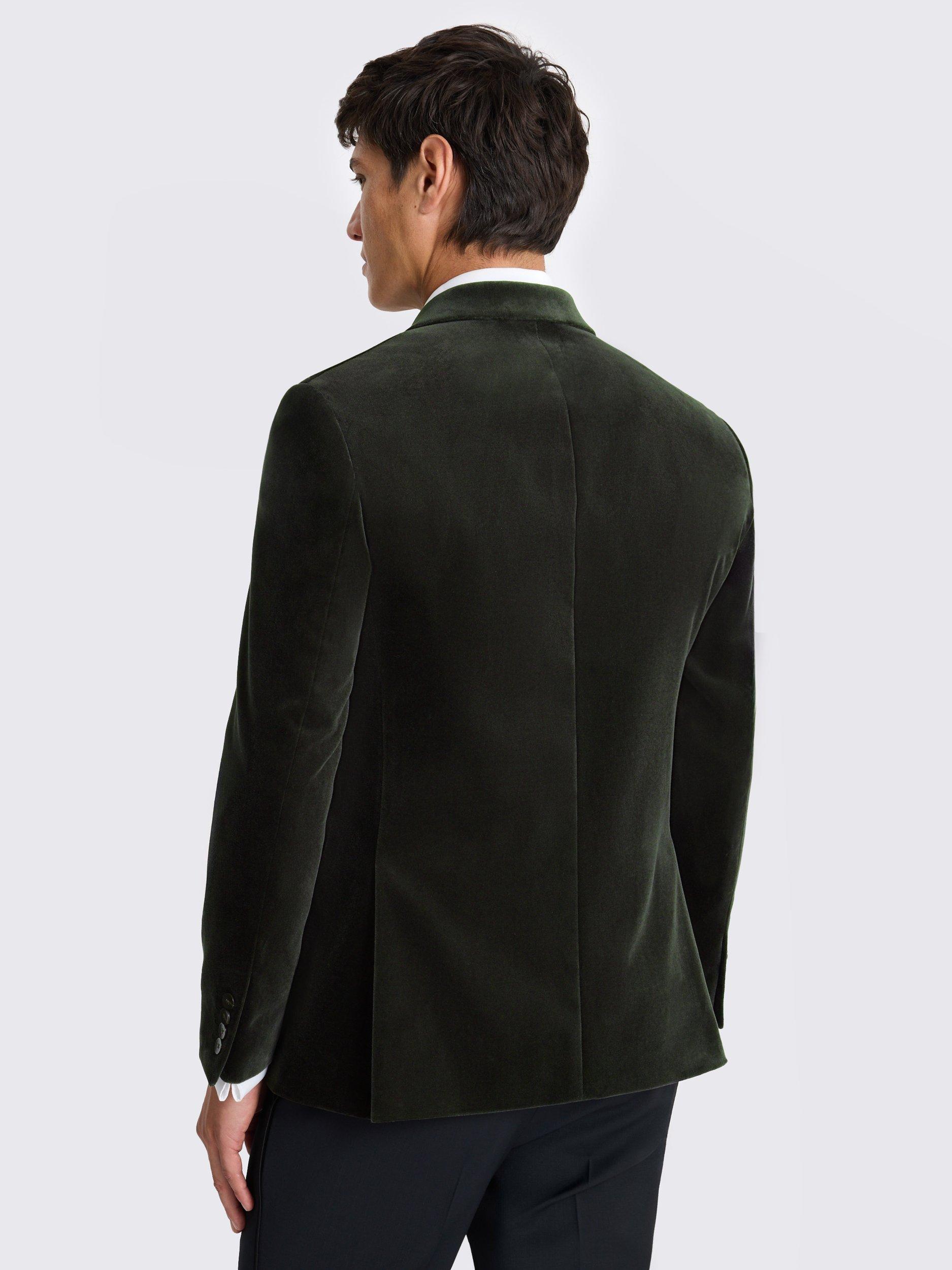 Product image 4 of 6, which shows Moss Tailored Fit Double Breasted Velvet Blazer, Green, 36S