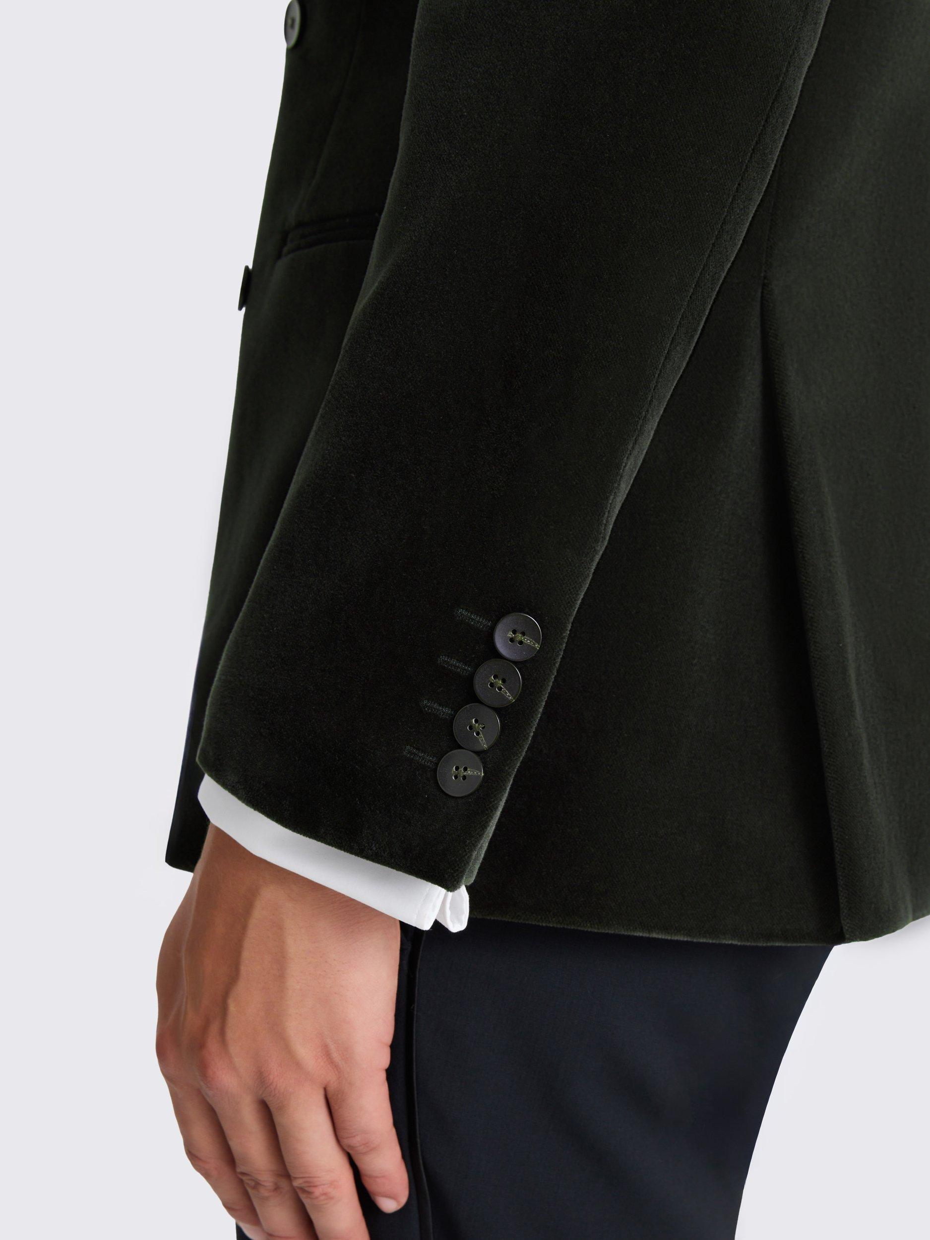 Product image 5 of 6, which shows Moss Tailored Fit Double Breasted Velvet Blazer, Green, 36S