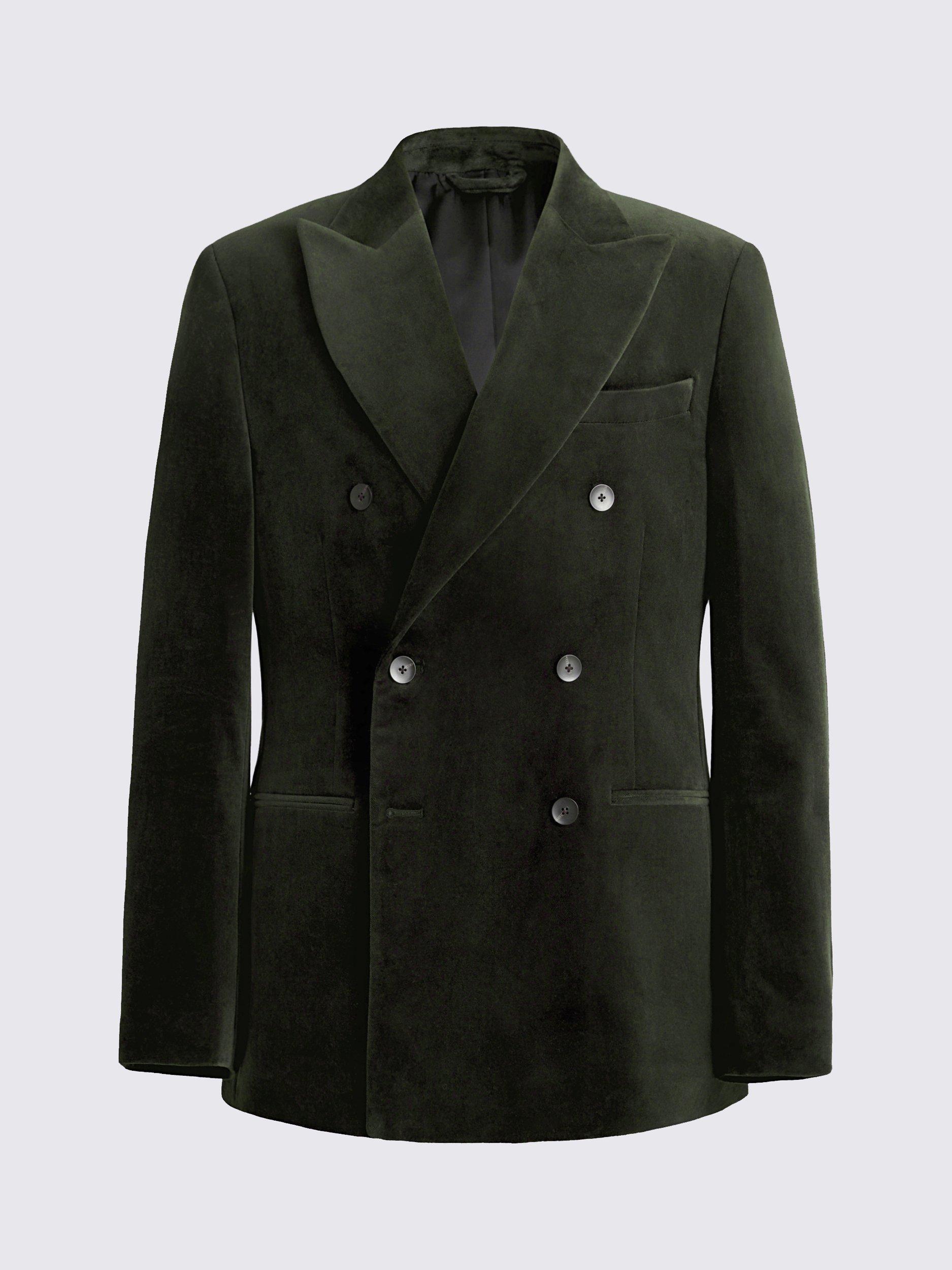 Product image 6 of 6, which shows Moss Tailored Fit Double Breasted Velvet Blazer, Green, 36S