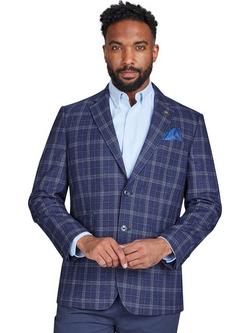 Raging Bull Checked Wool Blazer, Navy, Navy