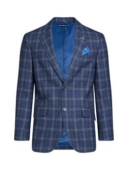 Raging Bull Checked Wool Blazer, Navy - view 2, Navy