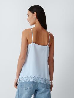 John Lewis Pure Silk Lace Trim Cami Top, Pale Blue - view 2, Pale Blue