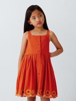 John Lewis Kids' Floral Cross Stitch Dress, Orange, Orange