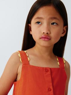 John Lewis Kids' Floral Cross Stitch Dress, Orange - view 2, Orange
