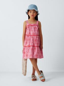 John Lewis Kids' Palm Print Tiered Dress, Pink - view 2, Pink