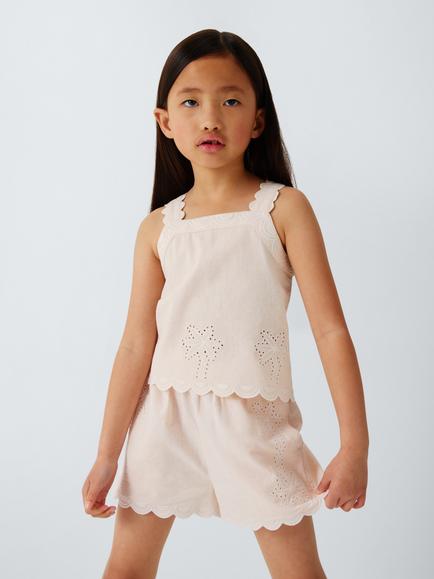 John Lewis Kids' Embroidered Palms Top, Cream, Cream