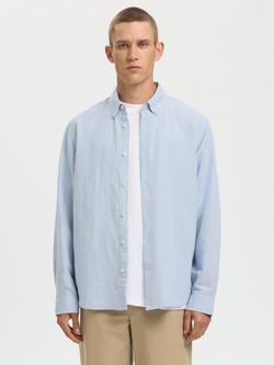 Selected Regular Fit Long Sleeve Linen Shirt, Dusty Blue, Dusty Blue