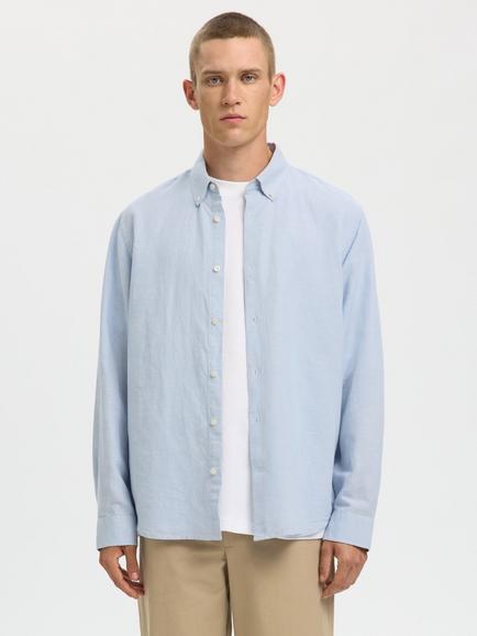 Selected Regular Fit Long Sleeve Linen Shirt, Dusty Blue, Dusty Blue
