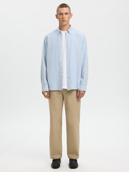 Selected Regular Fit Long Sleeve Linen Shirt, Dusty Blue - view 2, Dusty Blue
