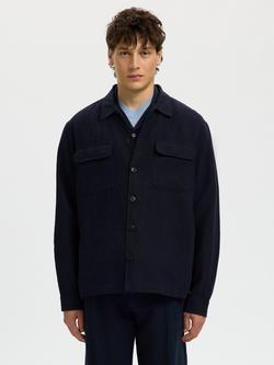 Selected Linen Rich Overshirt, Sky Captain, Sky Captain