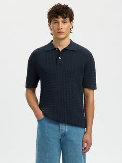Selected Short Sleeve Knitted Polo Top, Sky Captain, Sky Captain
