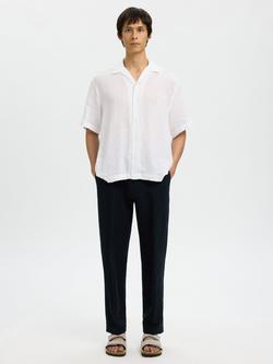 Selected Linen Rich Straight Leg Trousers, Sky Cpatain, Sky Captain
