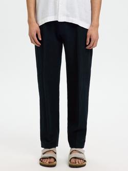 Selected Linen Rich Straight Leg Trousers, Sky Cpatain - view 2, Sky Captain