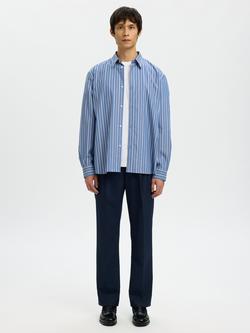 Selected Cotton Relaxed Fit Poplin Stripe Shirt, Medieval Blue Multi - view 2, Medieval Blue Multi