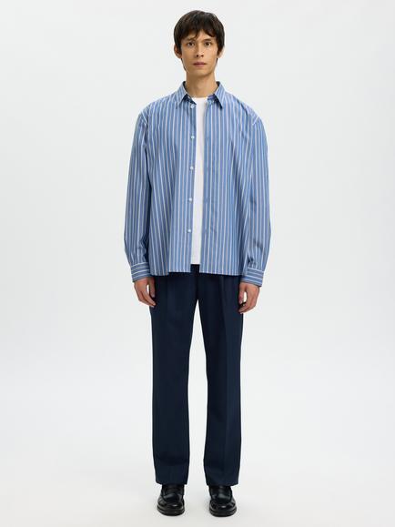 Selected Cotton Relaxed Fit Poplin Stripe Shirt, Medieval Blue Multi - view 2, Medieval Blue Multi